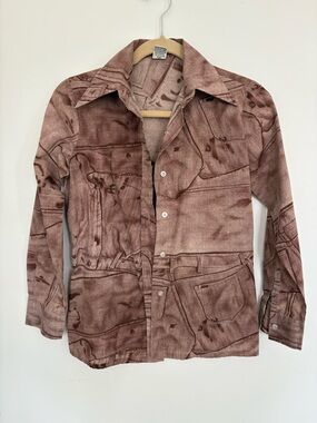 Vintage Brown Printed Button-Up Shirt